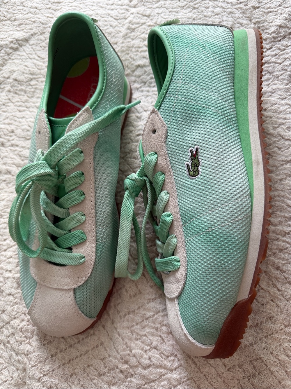 Lacoste Mint Green Mesh & Suede Lace-Up Sneakers